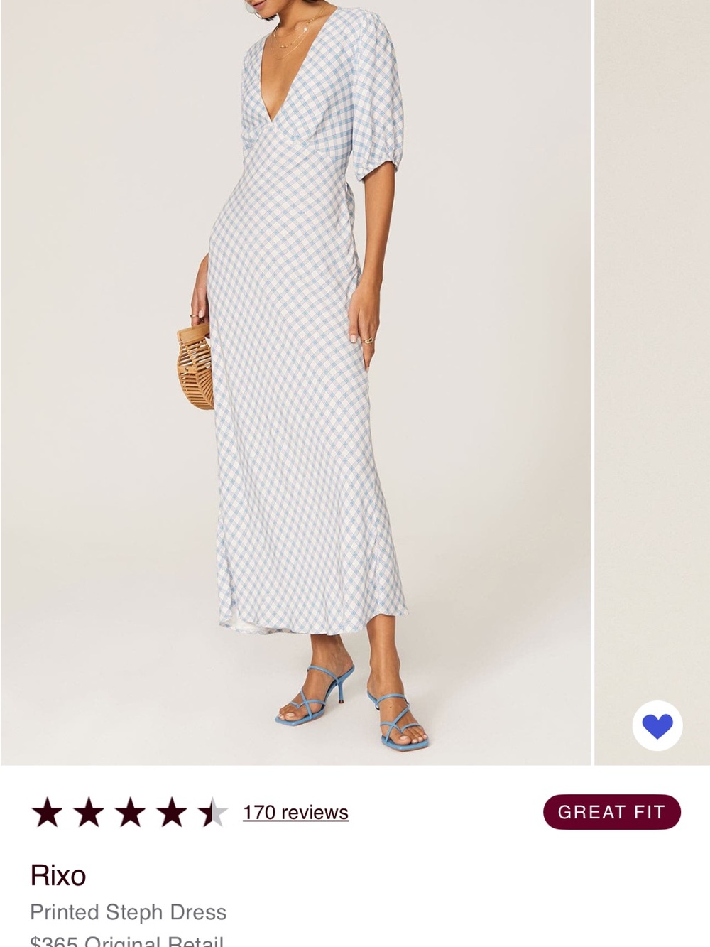 Rixo Printed Steph Dress White Blue Gingham Checkered Deep V Tie Back Size M - Picture 6 of 9